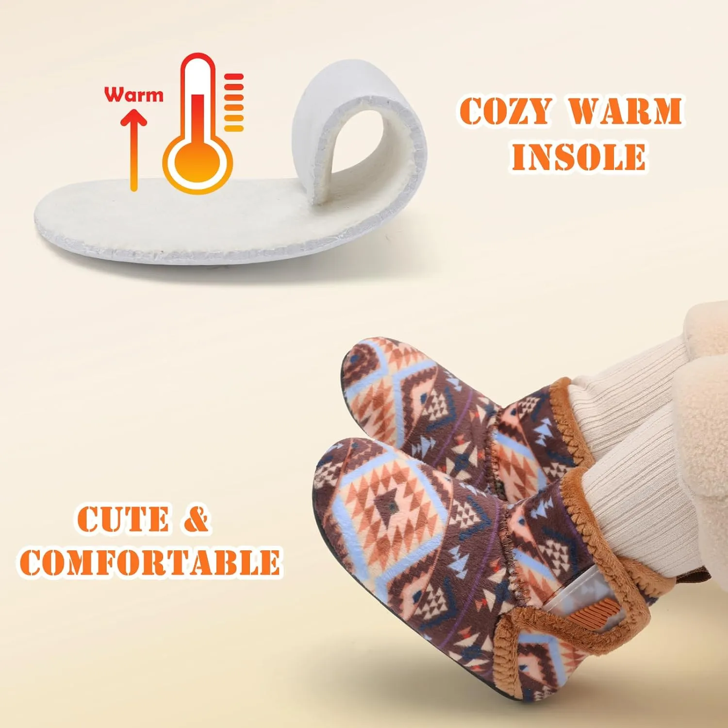 BARERUN Toddler Slippers Girls Boys House Shoes Baby Winter Booties Plush Cozy Kids House Slipper Warm Lightweight Infant Walking Shoes Socks