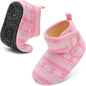 BARERUN Toddler Slippers Girls Boys House Shoes Baby Winter Booties Plush Cozy Kids House Slipper Warm Lightweight Infant Walking Shoes Socks