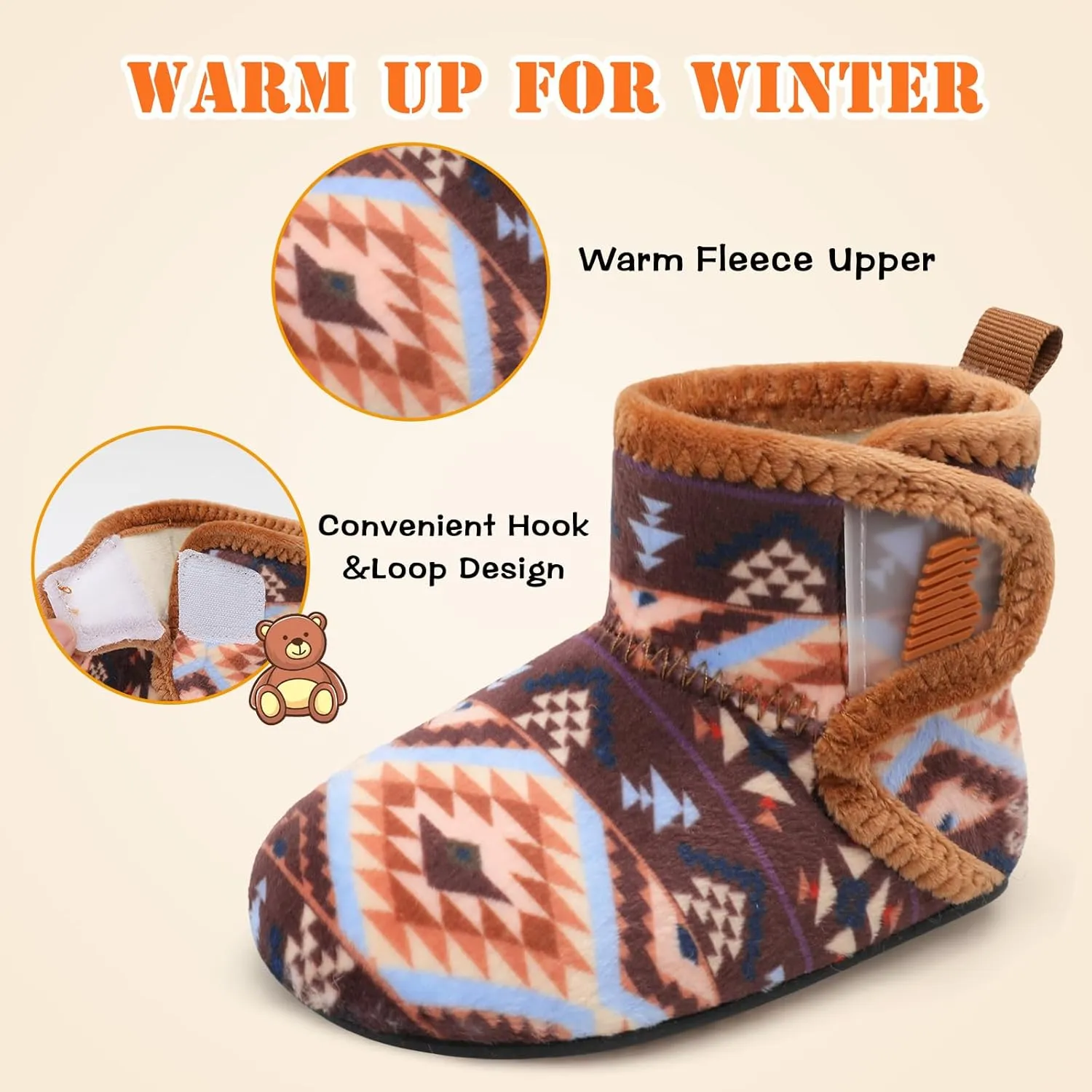 BARERUN Toddler Slippers Girls Boys House Shoes Baby Winter Booties Plush Cozy Kids House Slipper Warm Lightweight Infant Walking Shoes Socks