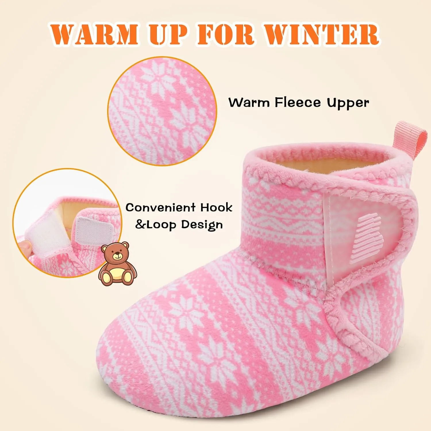 BARERUN Toddler Slippers Girls Boys House Shoes Baby Winter Booties Plush Cozy Kids House Slipper Warm Lightweight Infant Walking Shoes Socks