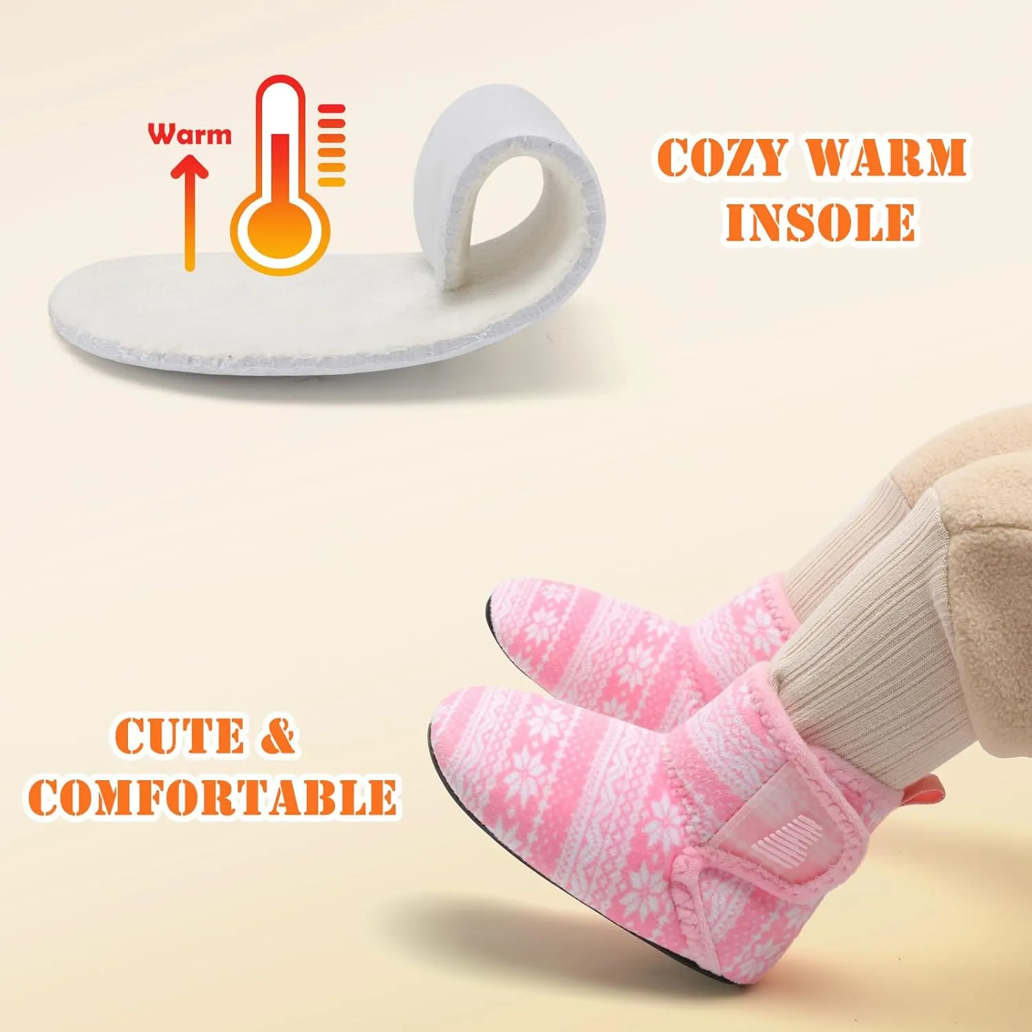 BARERUN Toddler Slippers Girls Boys House Shoes Baby Winter Booties Plush Cozy Kids House Slipper Warm Lightweight Infant Walking Shoes Socks