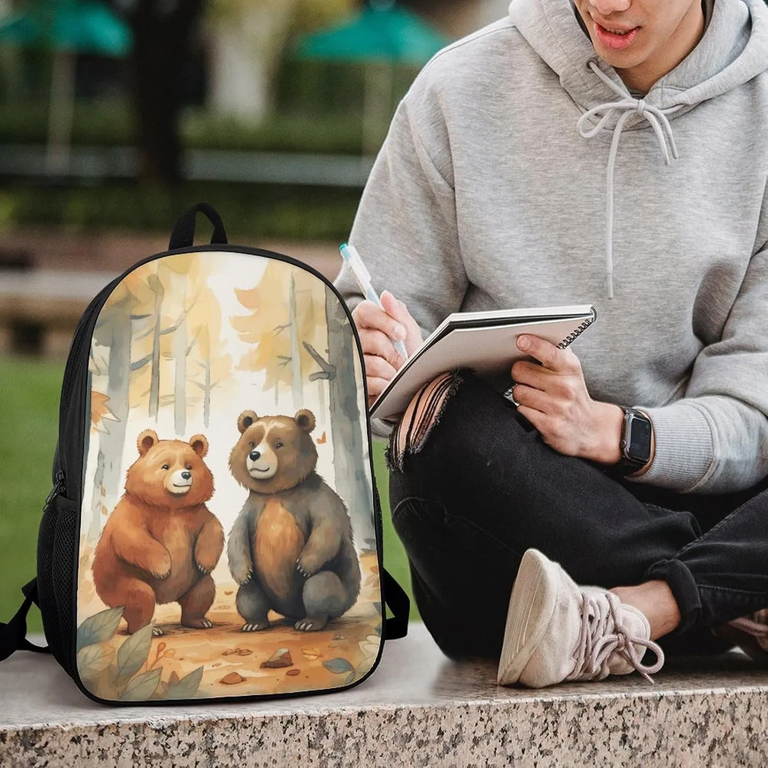 Bear in Woods Lightweight Backpack Casual Carry On Laptop Backpack,Hiking Bag for Camping Sports Work