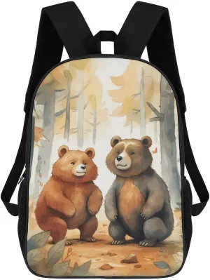 Bear in Woods Lightweight Backpack Casual Carry On Laptop Backpack,Hiking Bag for Camping Sports Work