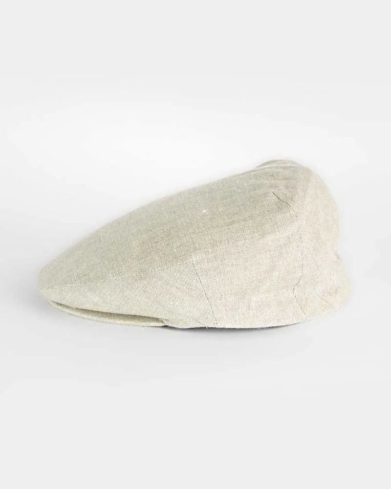 Beige Linen Flat Cap