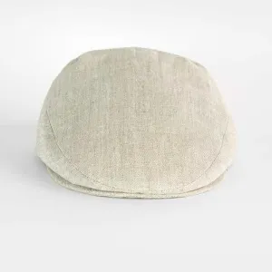 Beige Linen Flat Cap
