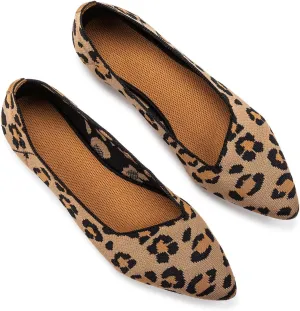 BEJINASH Women's Flat Shoes Black Pointed Toe Dress Shoes Knit Slip On Shoes Comfortable Walking Shoes for Woman Lightweight