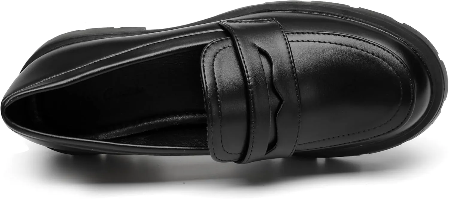 Bernal Loafers for Women Slip On Platform Chunky Penny Loafers Dressy and Work Business Fashion Shoes with Buckle
