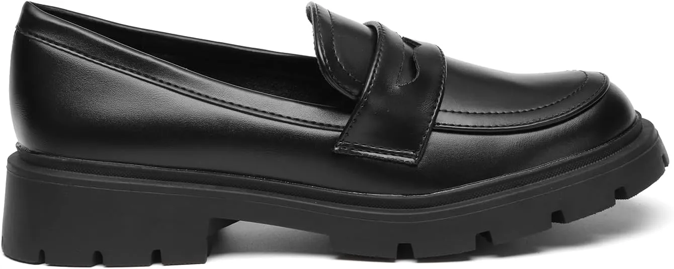 Bernal Loafers for Women Slip On Platform Chunky Penny Loafers Dressy and Work Business Fashion Shoes with Buckle