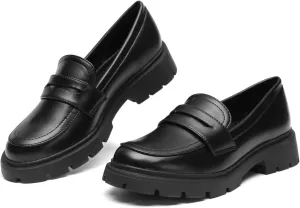 Bernal Loafers for Women Slip On Platform Chunky Penny Loafers Dressy and Work Business Fashion Shoes with Buckle