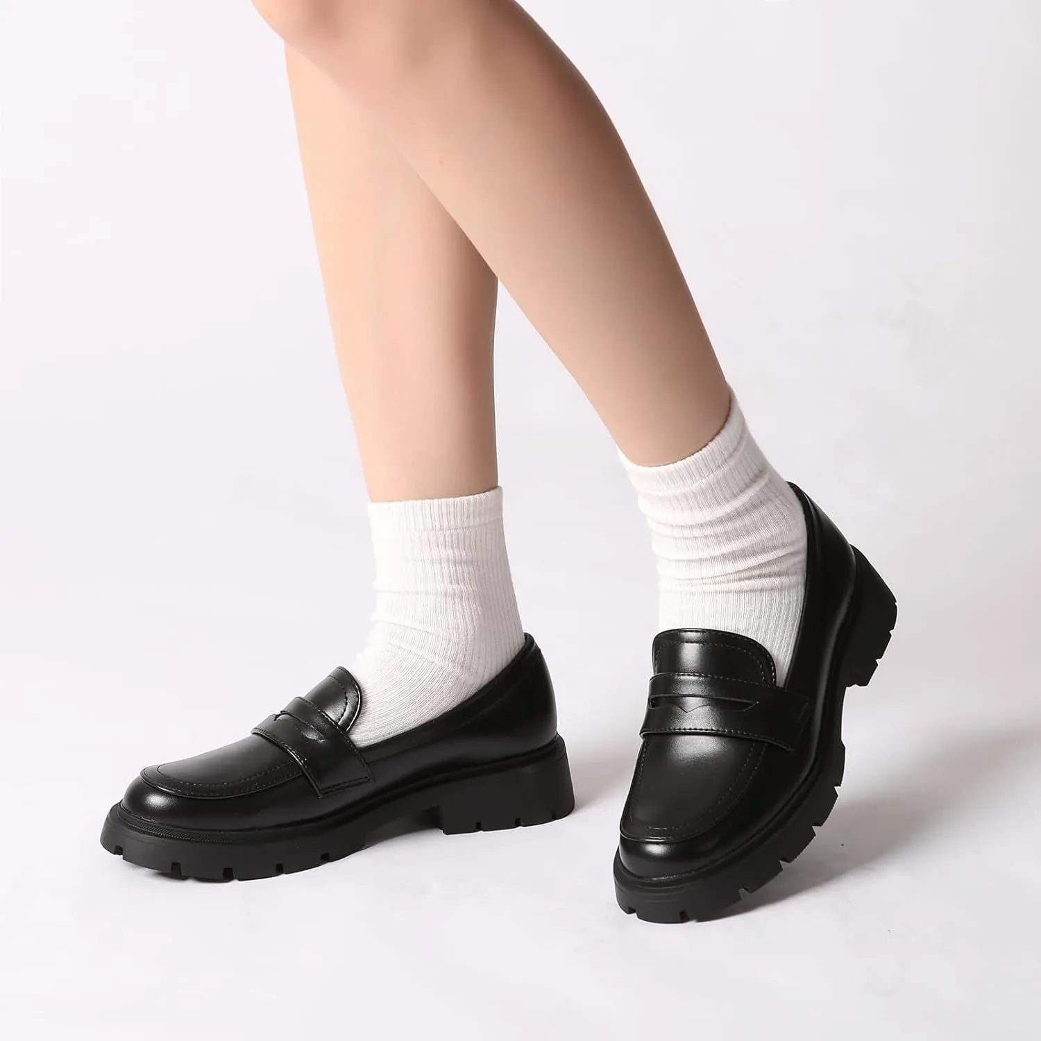 Bernal Loafers for Women Slip On Platform Chunky Penny Loafers Dressy and Work Business Fashion Shoes with Buckle