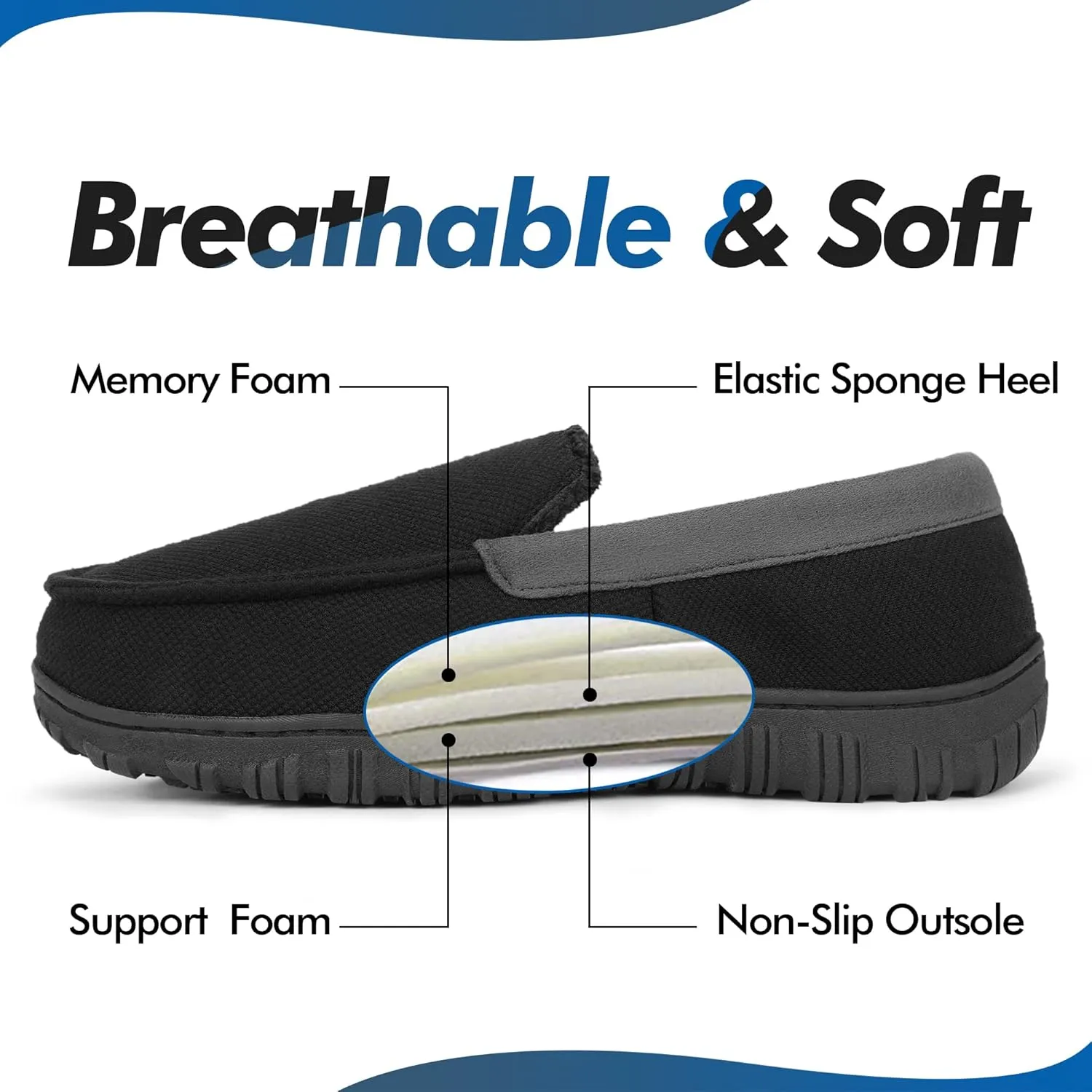 Bigwow Men's Moccasin Slippers Comfy House Slipper with Memory Foam Fleece Slip On Non-Slip Indoor Outdoor Shoes for Men