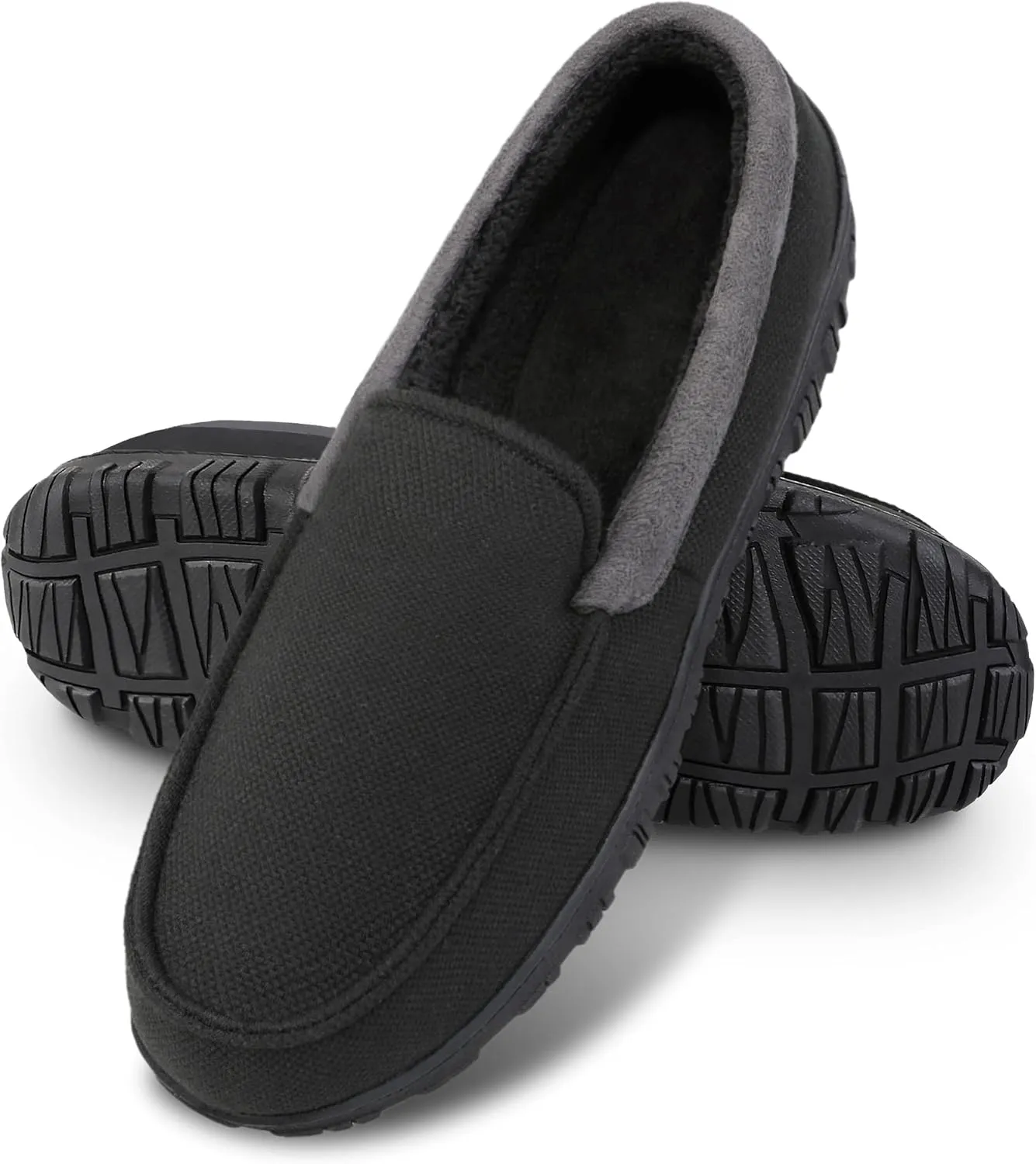 Bigwow Men's Moccasin Slippers Comfy House Slipper with Memory Foam Fleece Slip On Non-Slip Indoor Outdoor Shoes for Men