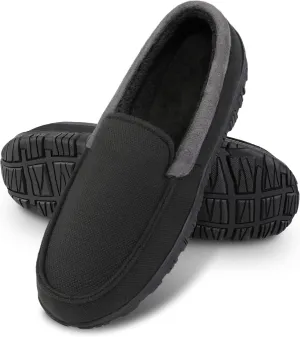 Bigwow Men's Moccasin Slippers Comfy House Slipper with Memory Foam Fleece Slip On Non-Slip Indoor Outdoor Shoes for Men