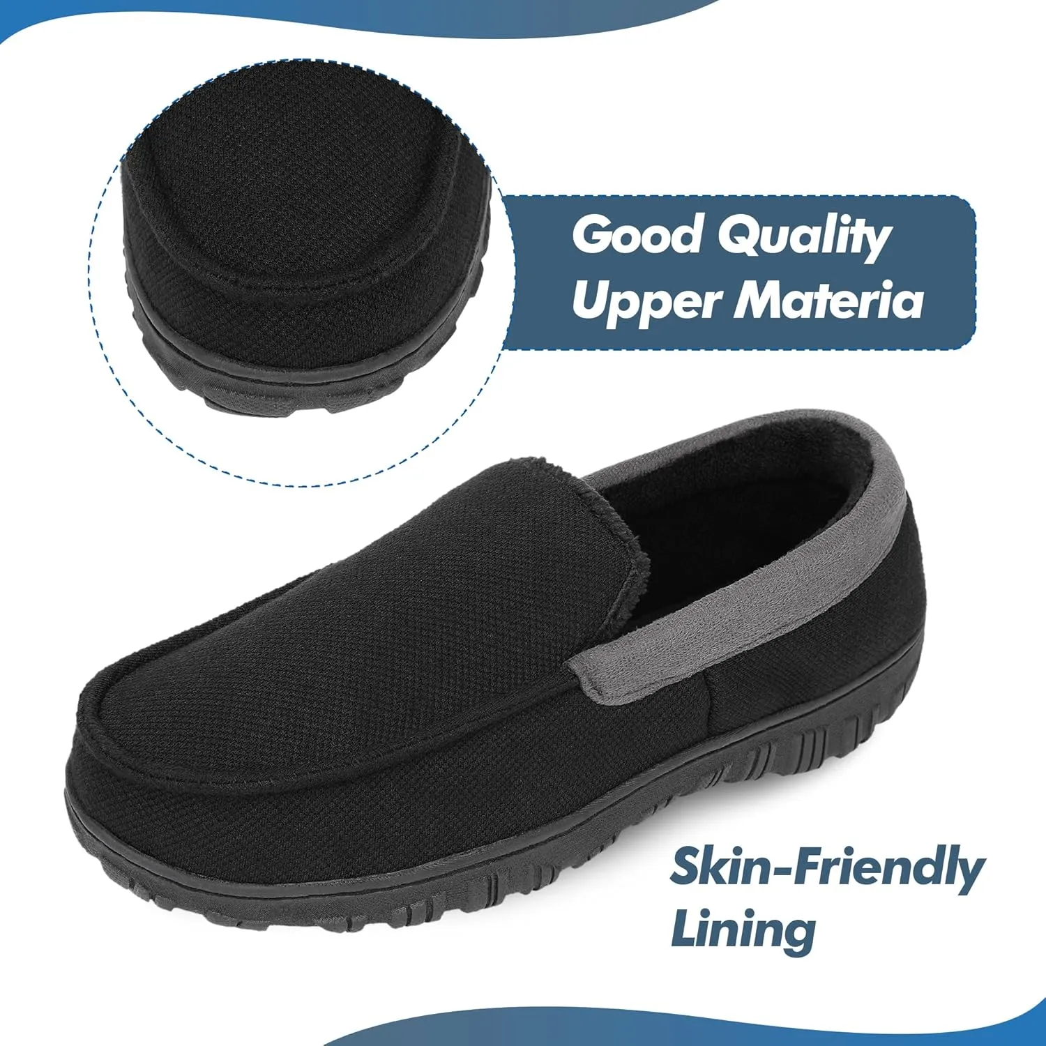 Bigwow Men's Moccasin Slippers Comfy House Slipper with Memory Foam Fleece Slip On Non-Slip Indoor Outdoor Shoes for Men
