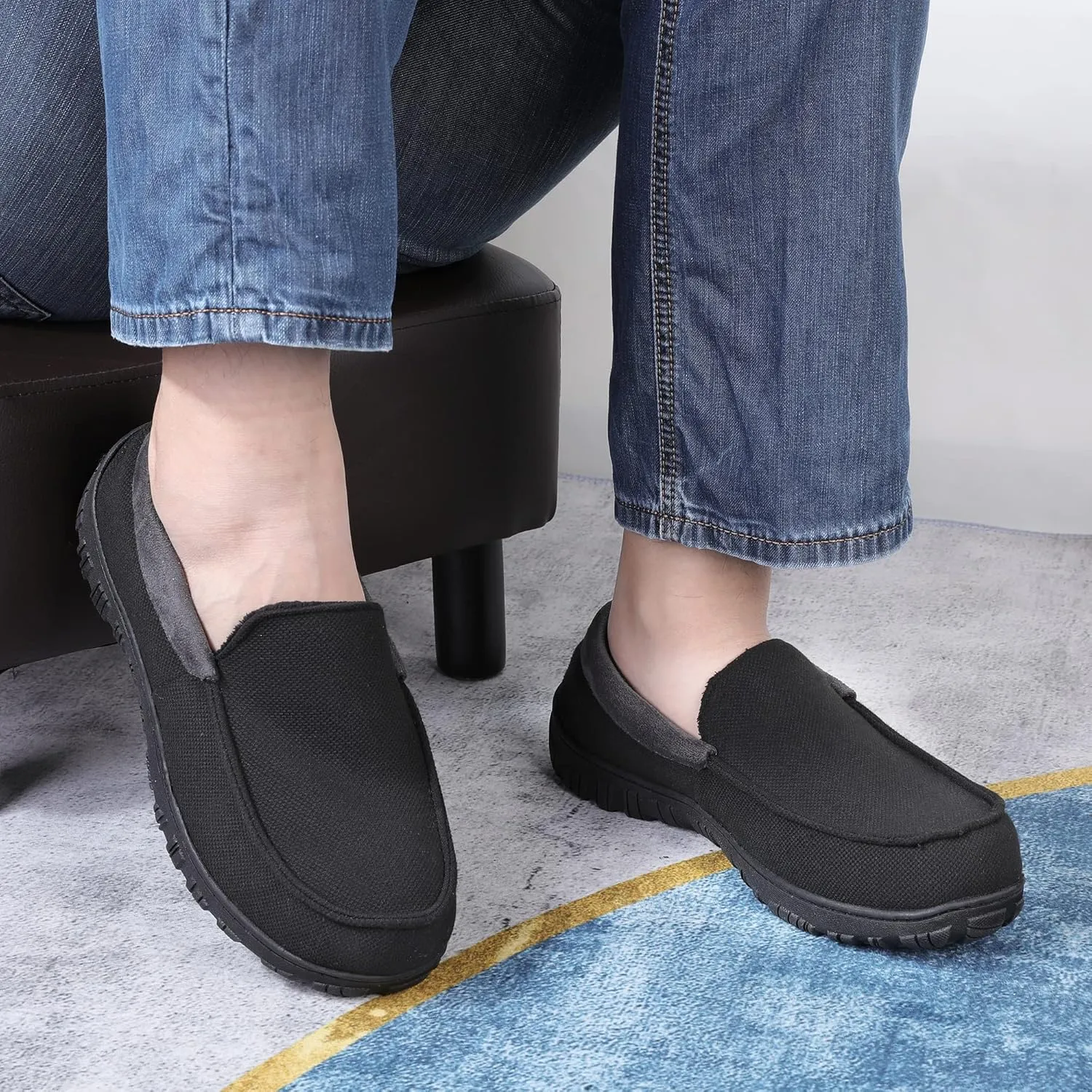 Bigwow Men's Moccasin Slippers Comfy House Slipper with Memory Foam Fleece Slip On Non-Slip Indoor Outdoor Shoes for Men