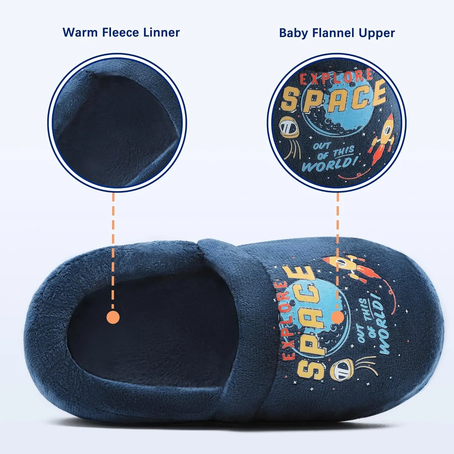 Bigwow Toddler Boys Girls Slippers Rocket Print Non-Slip Fuzzy Slip Ons Slipper for Little Kids Cozy Indoor House Shoes