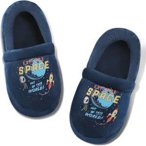 Bigwow Toddler Boys Girls Slippers Rocket Print Non-Slip Fuzzy Slip Ons Slipper for Little Kids Cozy Indoor House Shoes