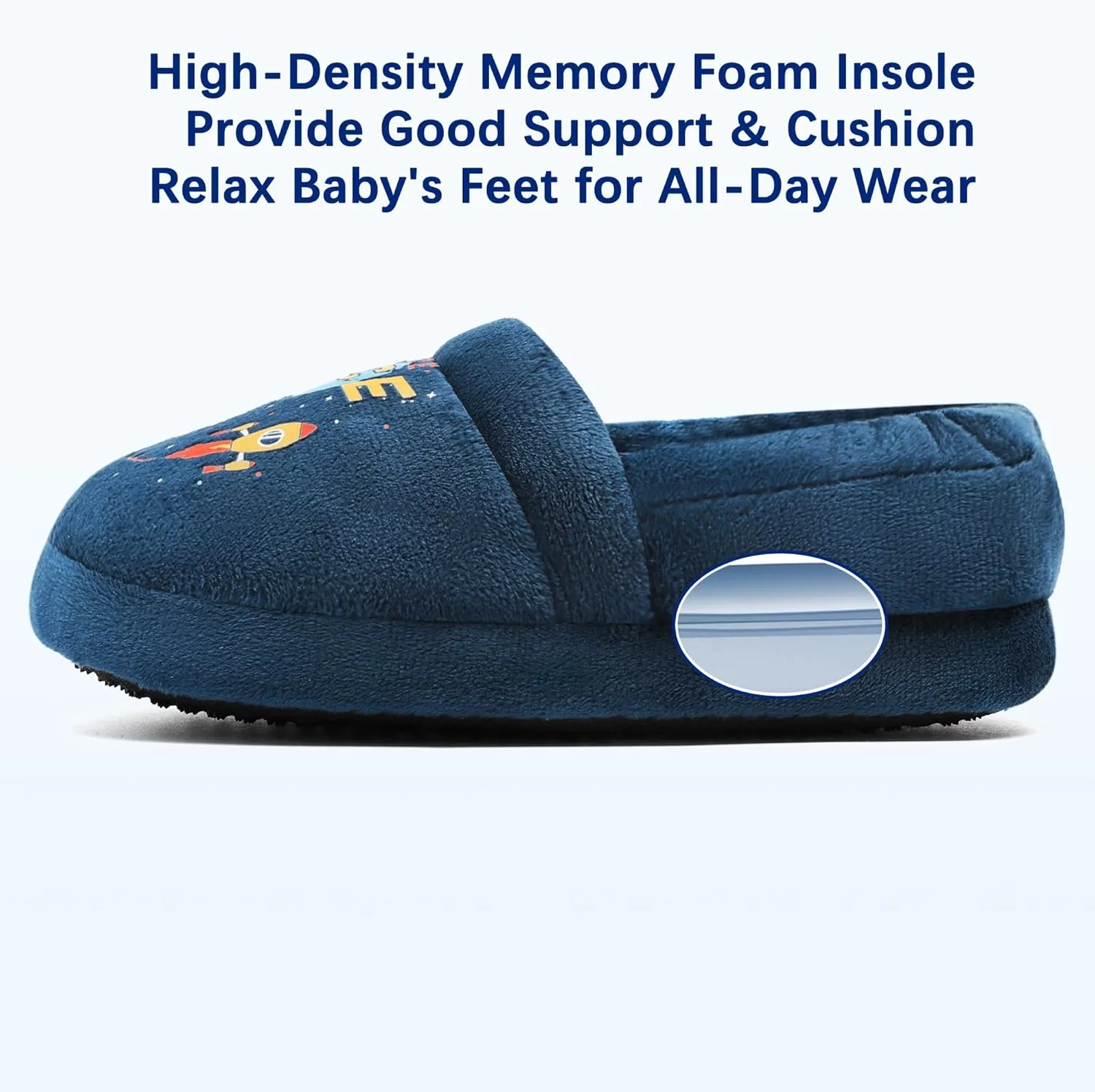 Bigwow Toddler Boys Girls Slippers Rocket Print Non-Slip Fuzzy Slip Ons Slipper for Little Kids Cozy Indoor House Shoes