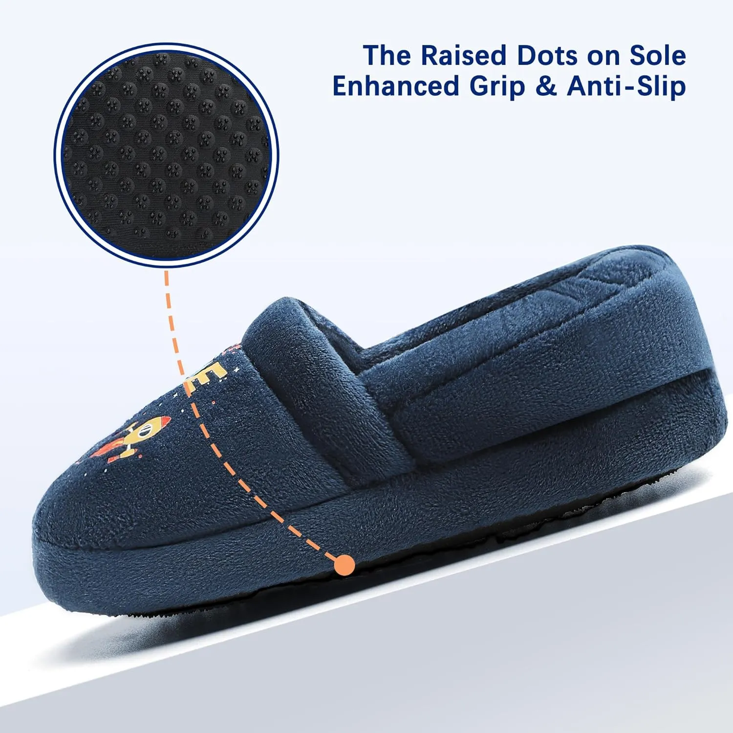 Bigwow Toddler Boys Girls Slippers Rocket Print Non-Slip Fuzzy Slip Ons Slipper for Little Kids Cozy Indoor House Shoes