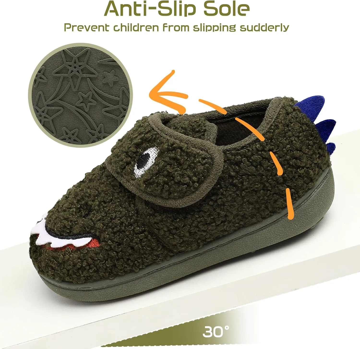 Bigwow Toddler Boys Slippers Cartoon Shark Fuzzy Slip On Little Kid Non-Slip Adjustable Hook and Loop Slipper Warm Indoor House Shoes