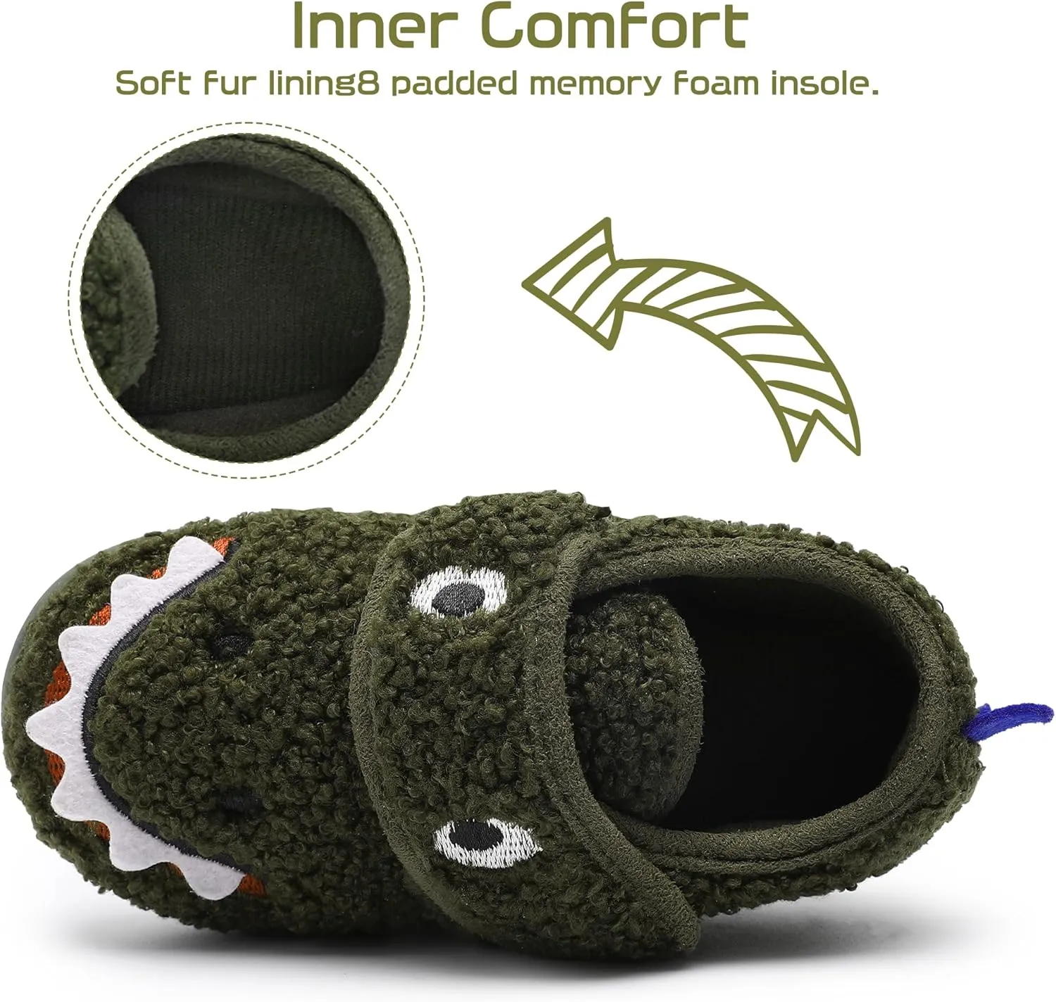Bigwow Toddler Boys Slippers Cartoon Shark Fuzzy Slip On Little Kid Non-Slip Adjustable Hook and Loop Slipper Warm Indoor House Shoes