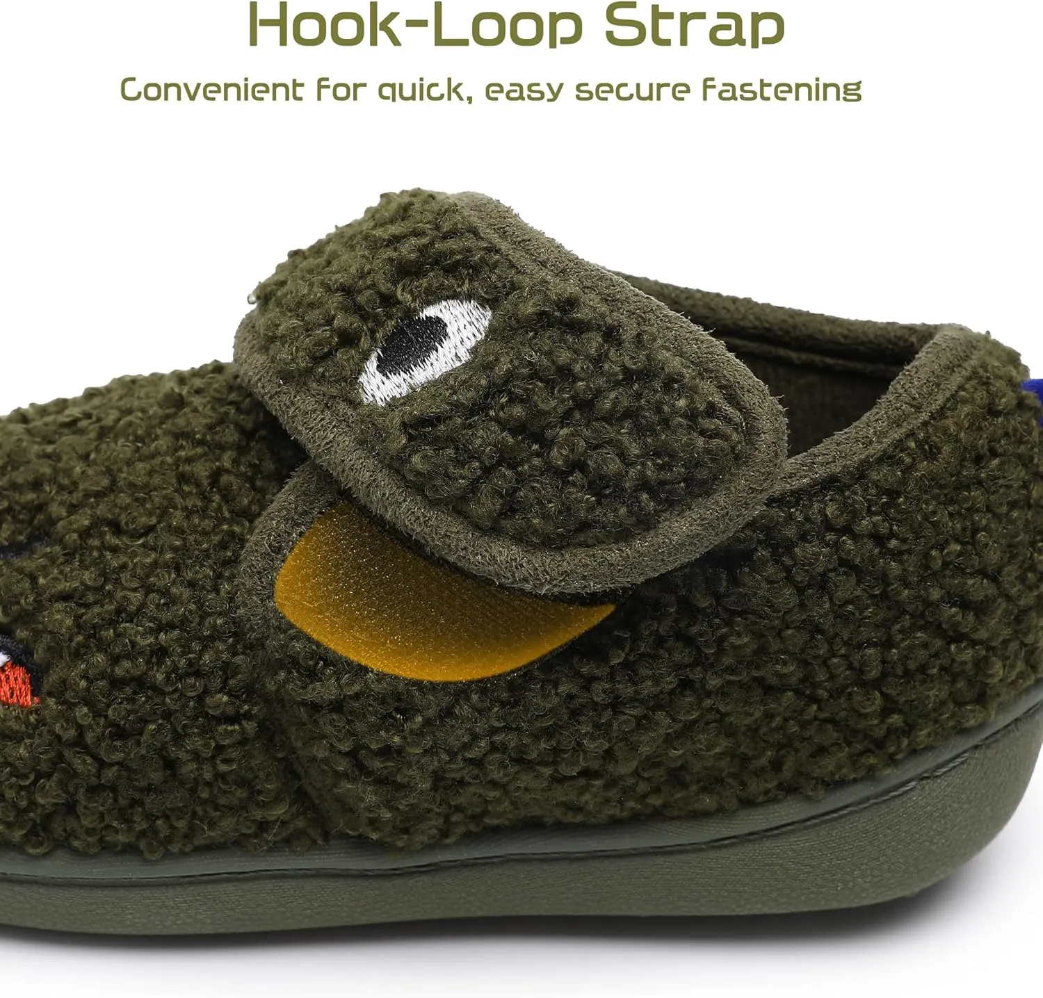 Bigwow Toddler Boys Slippers Cartoon Shark Fuzzy Slip On Little Kid Non-Slip Adjustable Hook and Loop Slipper Warm Indoor House Shoes