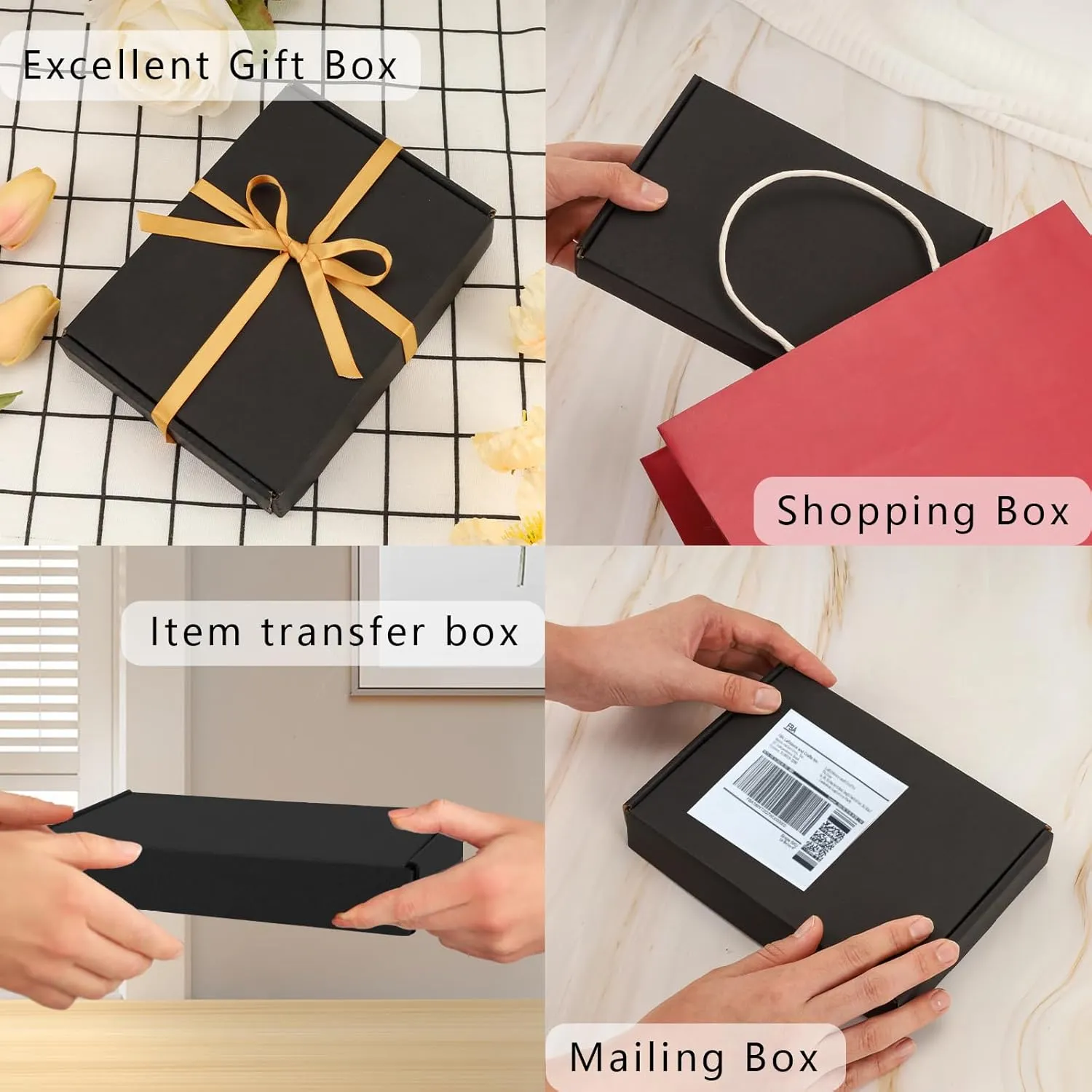 BIOBROWN 7x5x1" Small Shipping Boxes 50 Pack, Black Corrugated Cardboard Mailer Boxes Bulk for Packaging Small Business Mailing Gift
