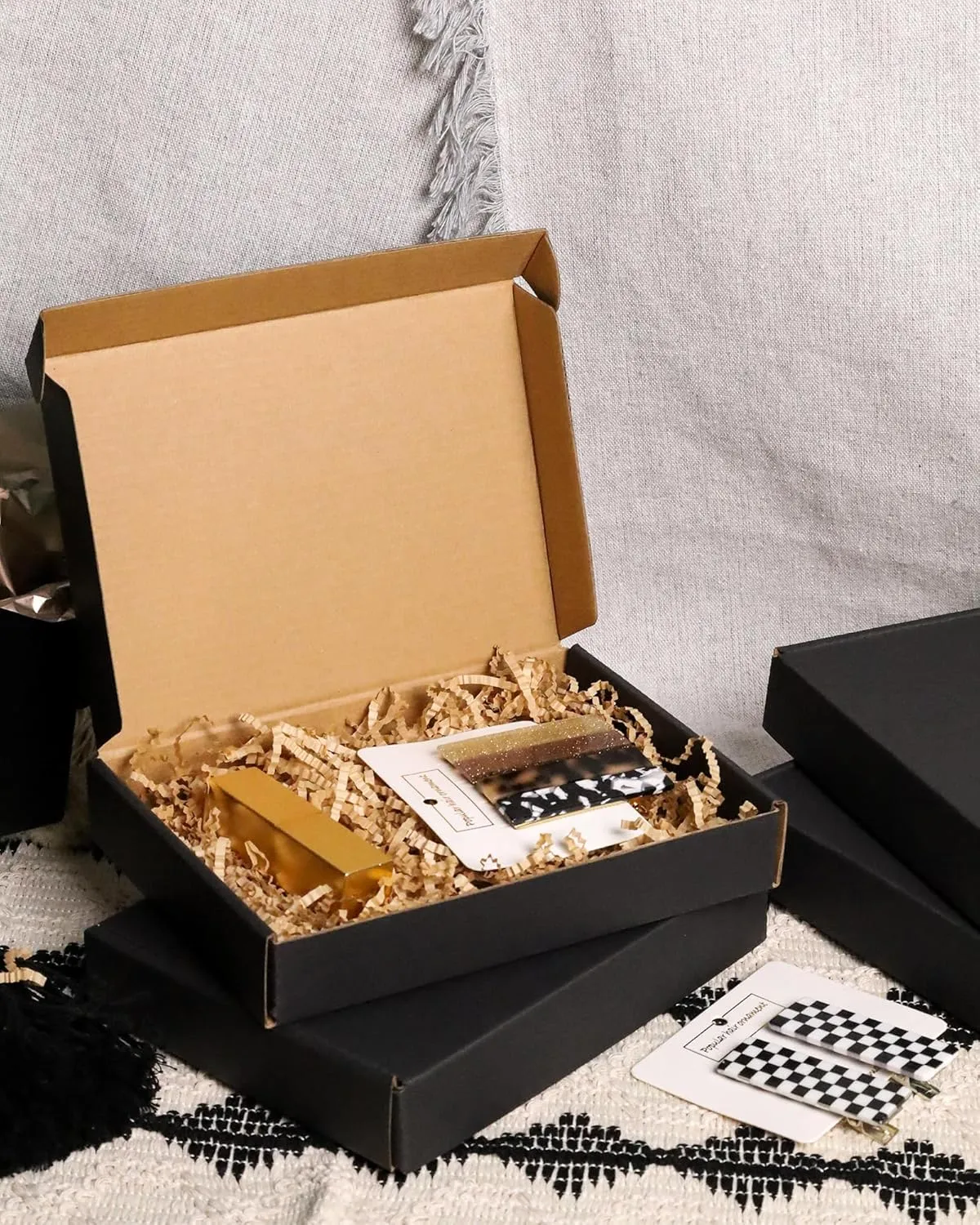 BIOBROWN 7x5x1" Small Shipping Boxes 50 Pack, Black Corrugated Cardboard Mailer Boxes Bulk for Packaging Small Business Mailing Gift