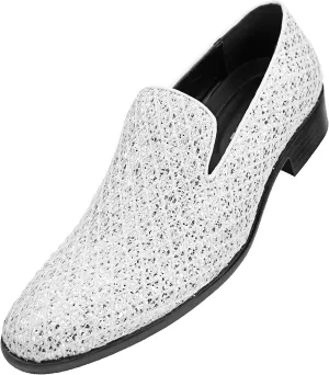 Bolano Sarlo Men's Dress Shoes, Black Glitter Loafer for Prom, Metallic Tuxedo Slip-on