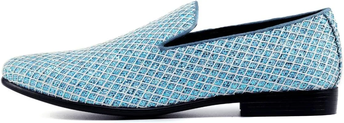 Bolano Sarlo Men's Dress Shoes, Black Glitter Loafer for Prom, Metallic Tuxedo Slip-on