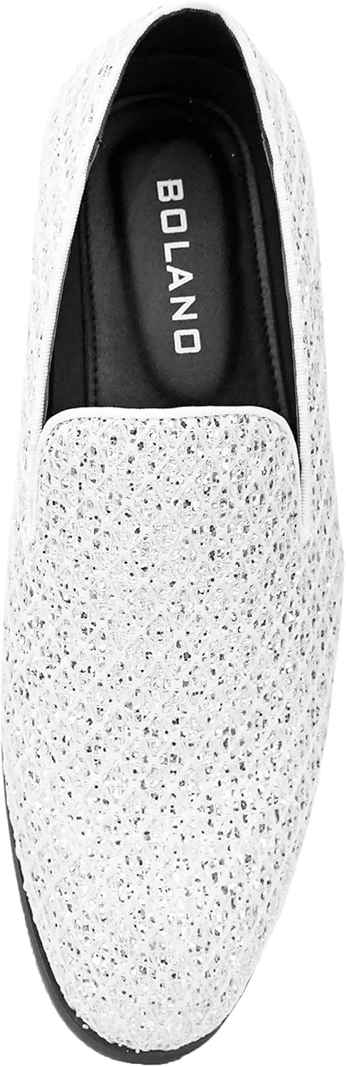 Bolano Sarlo Men's Dress Shoes, Black Glitter Loafer for Prom, Metallic Tuxedo Slip-on