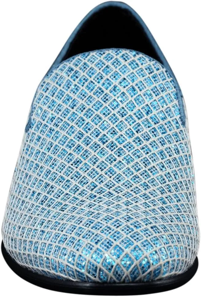 Bolano Sarlo Men's Dress Shoes, Black Glitter Loafer for Prom, Metallic Tuxedo Slip-on