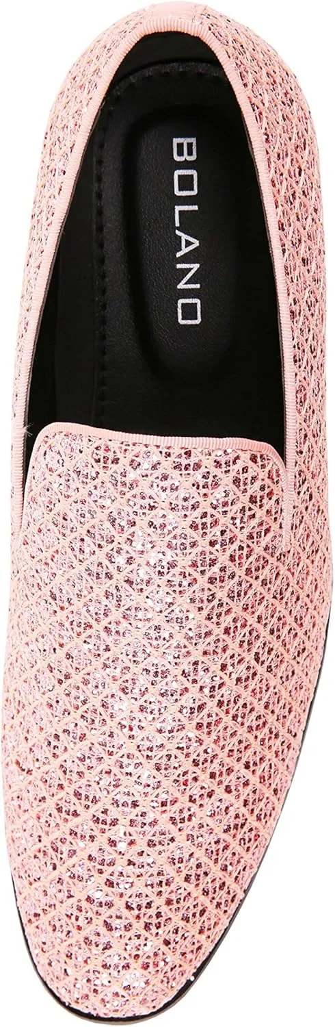 Bolano Sarlo Men's Dress Shoes, Black Glitter Loafer for Prom, Metallic Tuxedo Slip-on