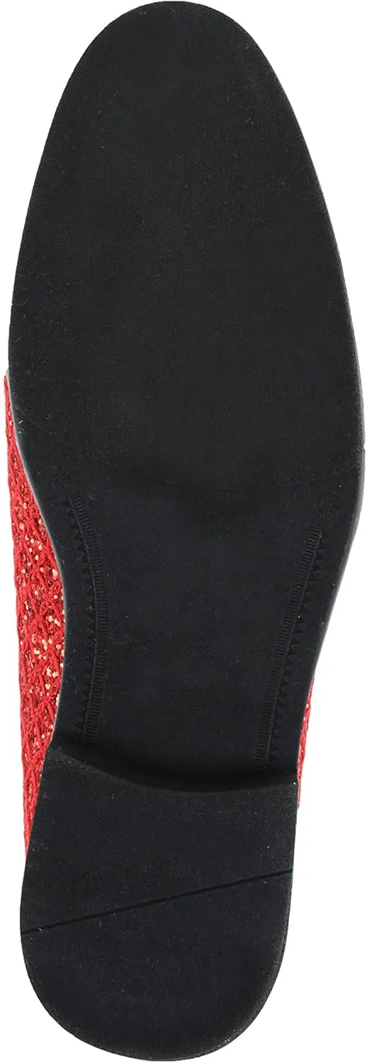 Bolano Sarlo Men's Dress Shoes, Black Glitter Loafer for Prom, Metallic Tuxedo Slip-on