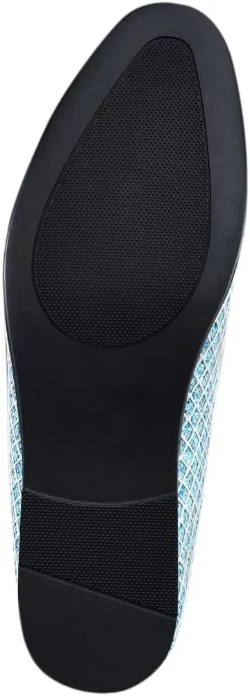 Bolano Sarlo Men's Dress Shoes, Black Glitter Loafer for Prom, Metallic Tuxedo Slip-on