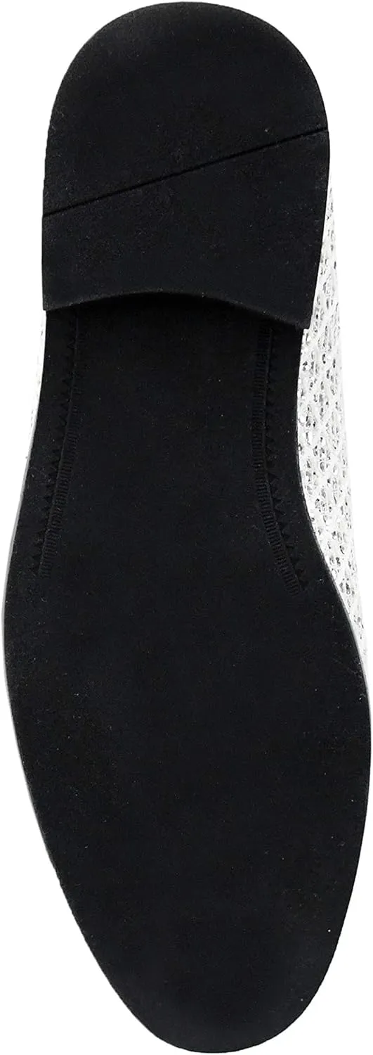 Bolano Sarlo Men's Dress Shoes, Black Glitter Loafer for Prom, Metallic Tuxedo Slip-on
