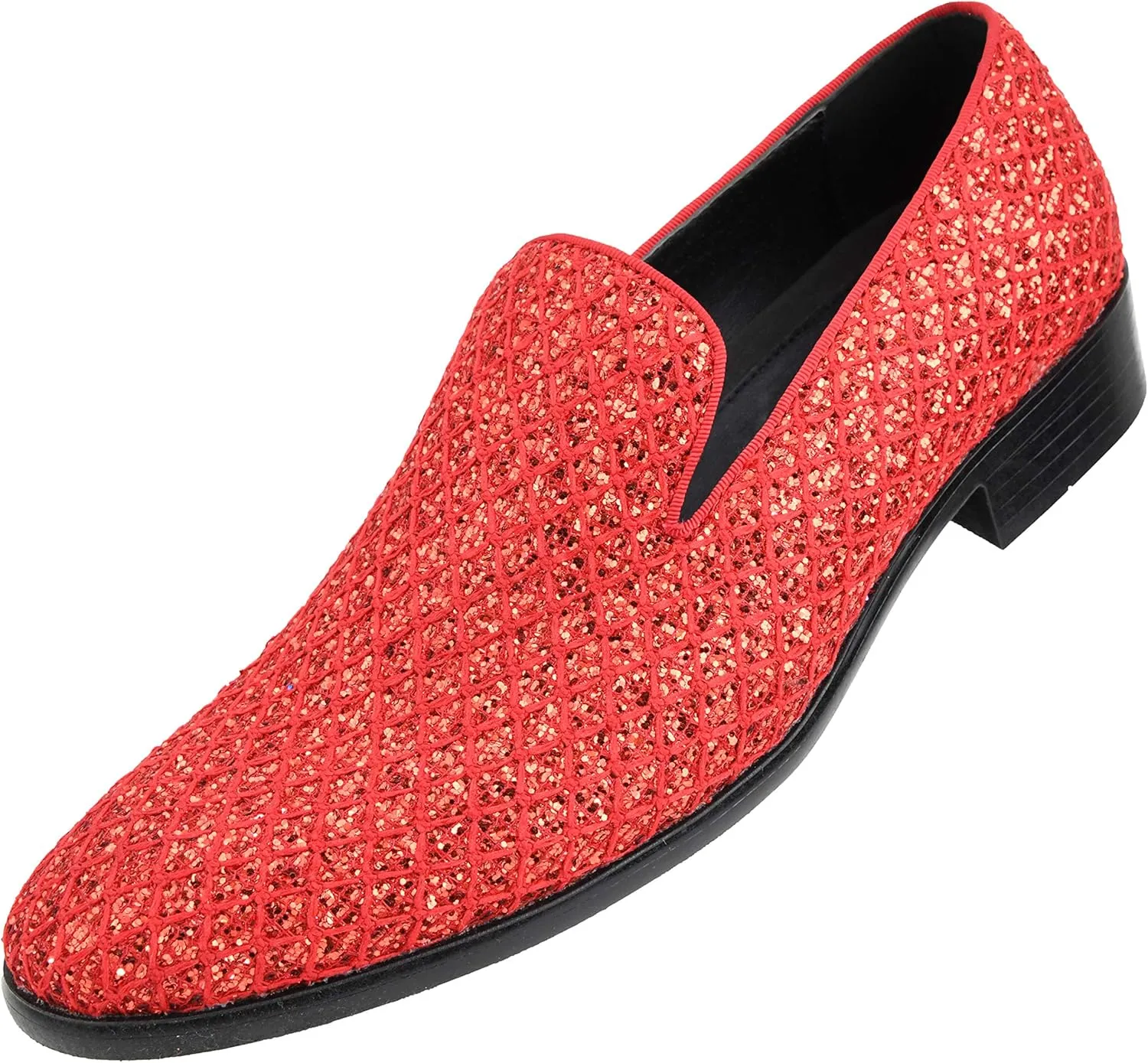 Bolano Sarlo Men's Dress Shoes, Black Glitter Loafer for Prom, Metallic Tuxedo Slip-on