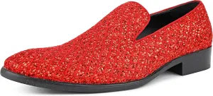 Bolano Sarlo Men's Dress Shoes, Black Glitter Loafer for Prom, Metallic Tuxedo Slip-on