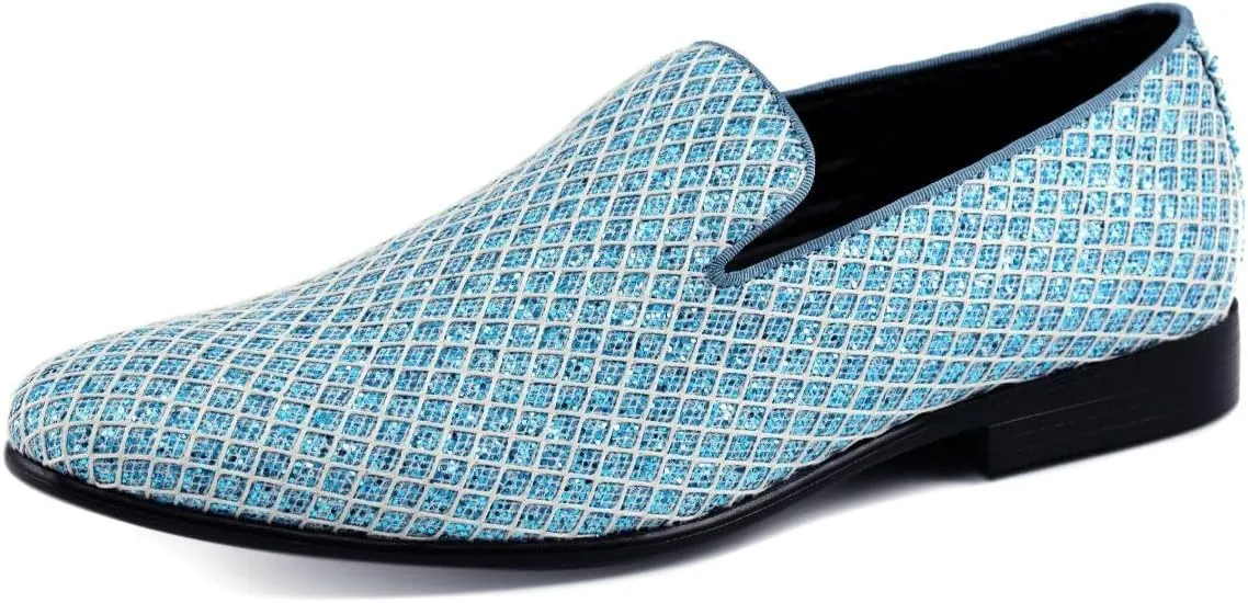 Bolano Sarlo Men's Dress Shoes, Black Glitter Loafer for Prom, Metallic Tuxedo Slip-on