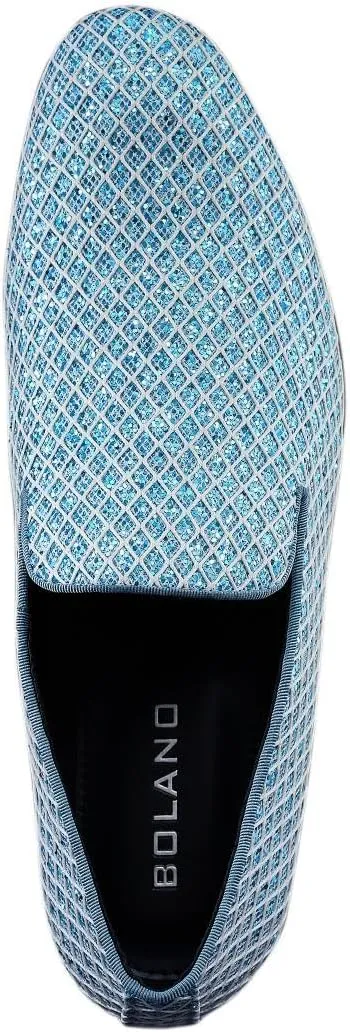Bolano Sarlo Men's Dress Shoes, Black Glitter Loafer for Prom, Metallic Tuxedo Slip-on
