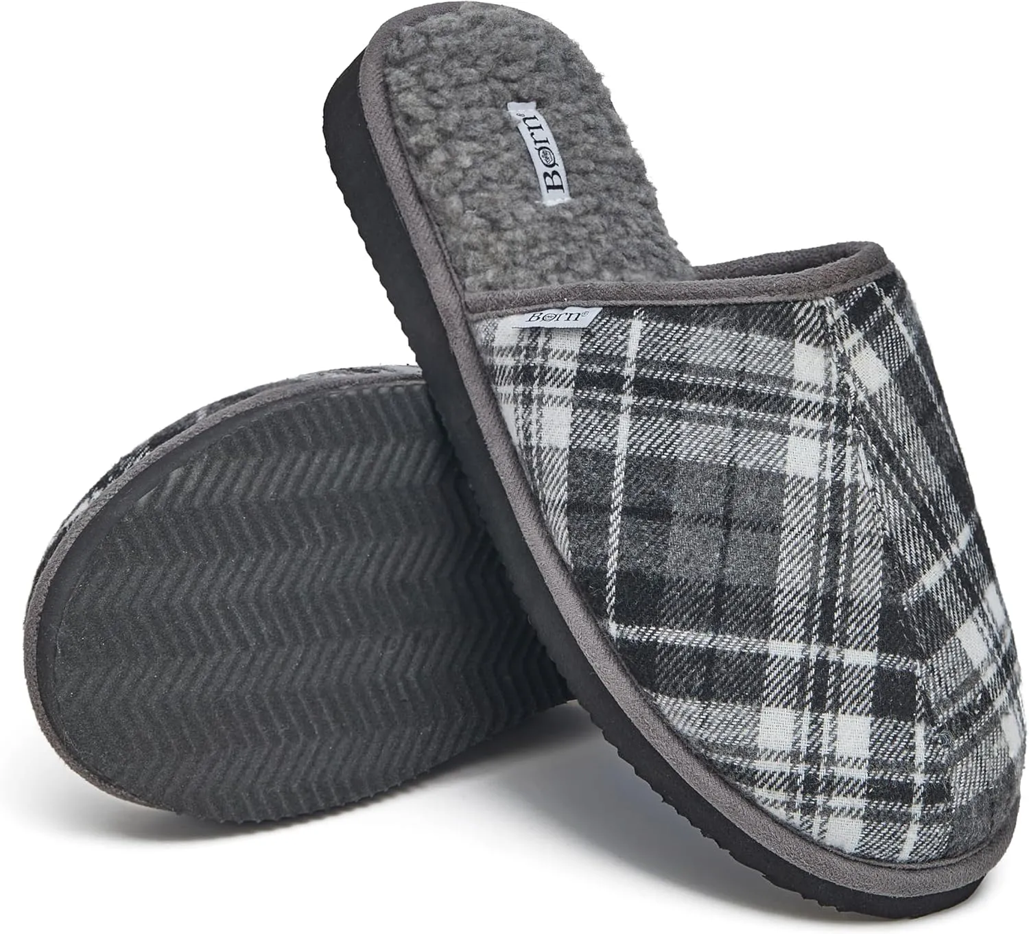BORN Quilted Corduroy or Plaid Mens Slippers, Fleece or Sherpa-Lined House Slippers for Men, Gifts for Him