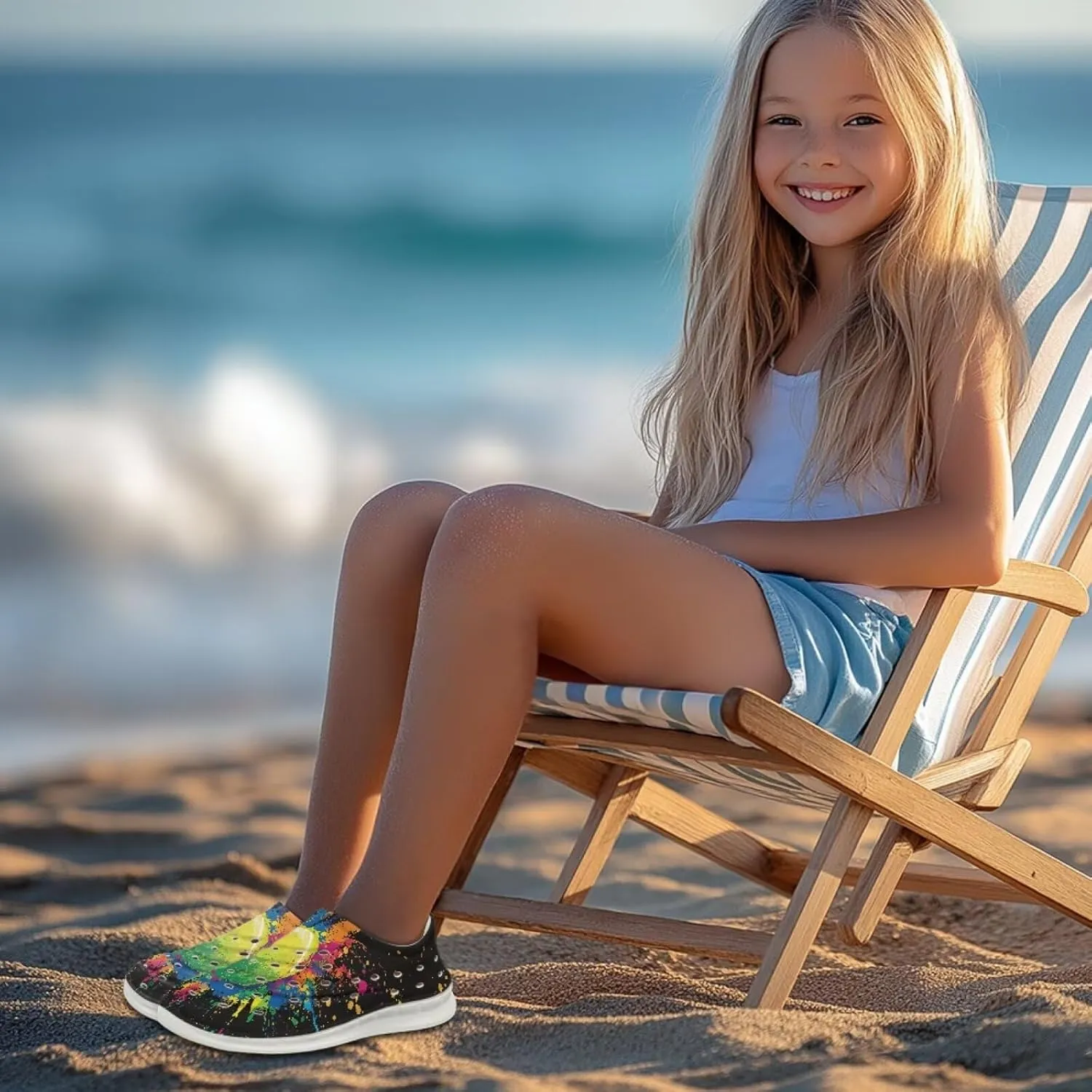 Boy Girls Water Shoes Cartoon Print Slip on Clogs Water Play Sneakers Sandal for Beach