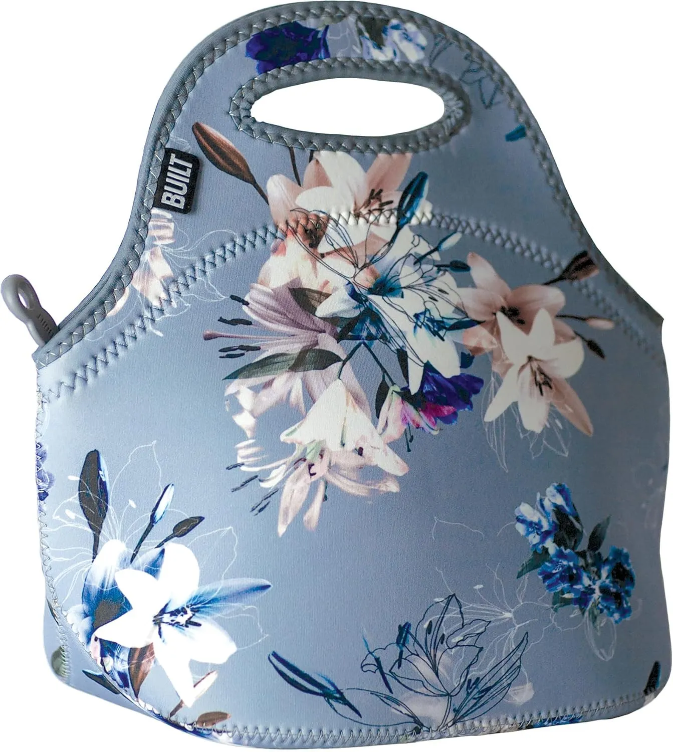 Built Gourmet Getaway Neoprene Lunch Bag - Insulated, Reusable, & Machine-Washable Lunch Tote for Hot and Cold Food Storage, Lightweight & Reusable - One Size (Pewter Lily)