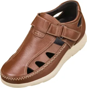 CALTO Men's Invisible Height Increasing Elevator Shoes - Brown Premium Leather Lightweight Fisherman Sandals - 2.8 Inches Taller - K2133 - Size 10 D(M) US