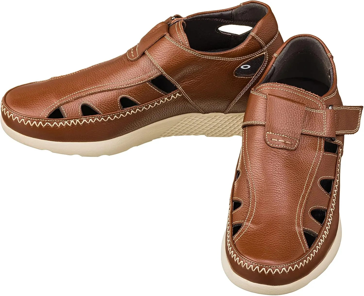 CALTO Men's Invisible Height Increasing Elevator Shoes - Brown Premium Leather Lightweight Fisherman Sandals - 2.8 Inches Taller - K2133 - Size 10 D(M) US
