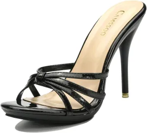 CAMSSOO Women's Platform Heeled Mules Stiletto Sandals Round Open Toe Slip On Dress Sexy Party Backless Slides High Heels Slipper