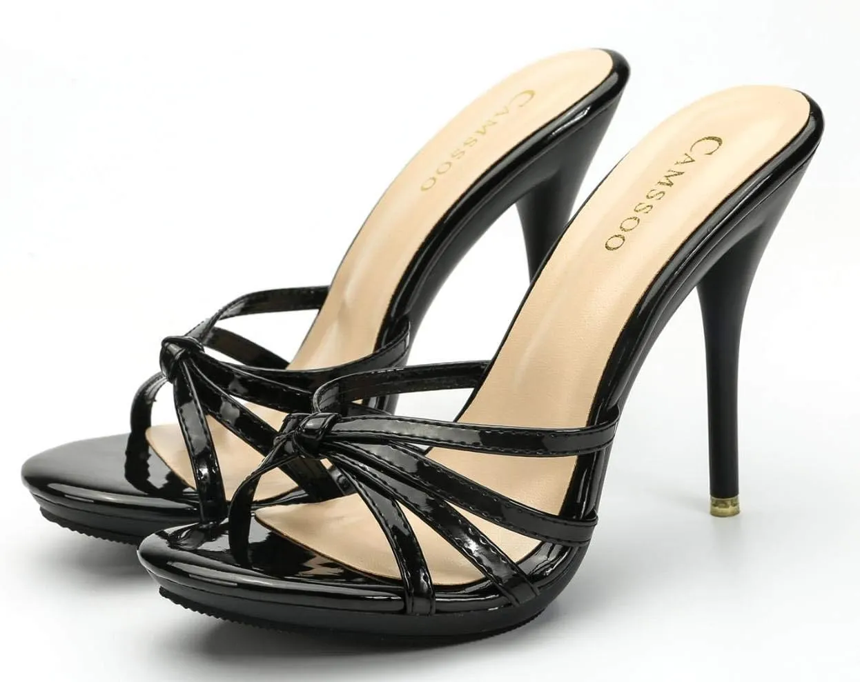 CAMSSOO Women's Platform Heeled Mules Stiletto Sandals Round Open Toe Slip On Dress Sexy Party Backless Slides High Heels Slipper