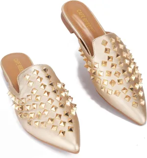 Cape Robbin Enny Gold Slip On Closed Pointed Toe Embellishment Detailed Sandal (Gold, 6)