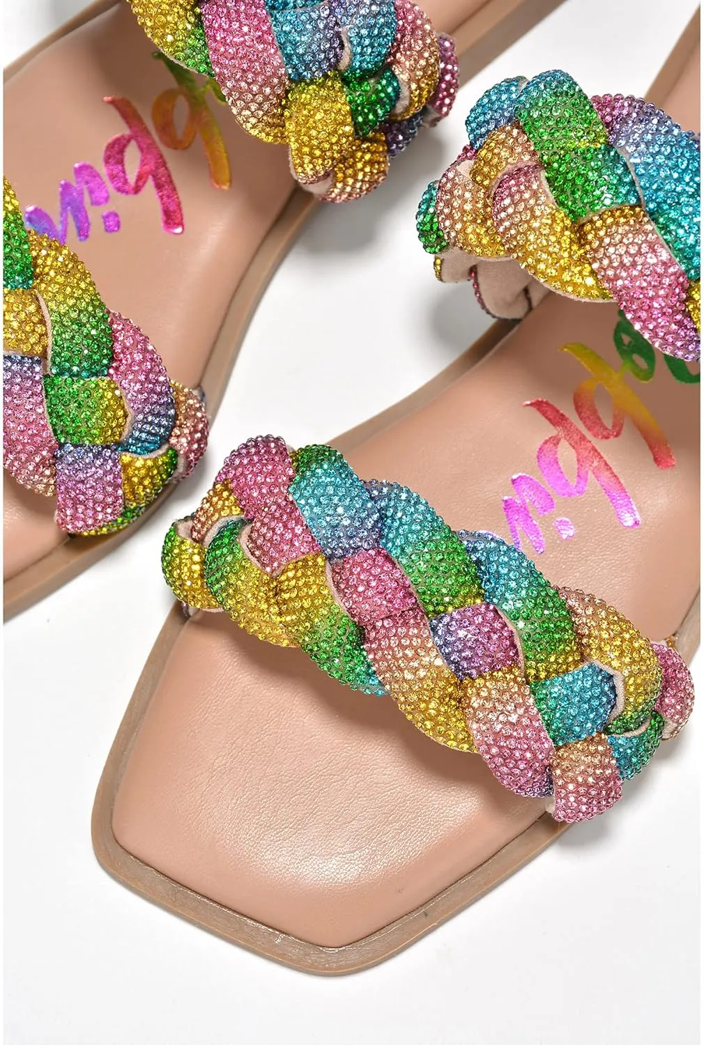 Cape Robbin Women's Slip-On Flat Sandals - Rhinestone-Embellished Braided Upper (Mana)