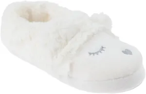 Capelli New York Ladies Bear Faux Fur and Soft Boa Moccasin Slipper with Embroidery, 3D Parts, and Faux Fur Lining, Ivory, S (6/7)